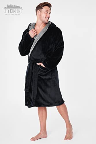 CityComfort Luxury Super Soft Men Dressing Gown Mens Bathrobe, (Black, L)