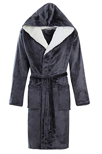 Luxury Super Soft Men Dressing Gown Mens Bathrobe (Large, Charcoal/Hooded)