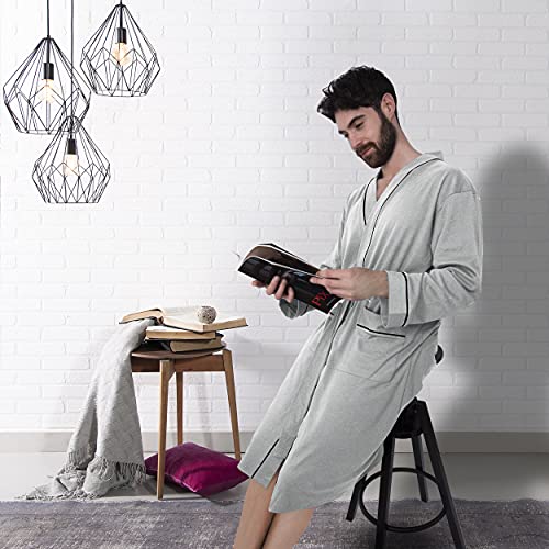 NY Threads Luxurious Men's Poly Cotton Blended Robe Roomy Knit Dressing Gown (X-Large, Heather Grey)