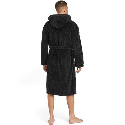Snuggaroo Mens Soft Fleece Hooded Dressing Gown - Black/Grey - XL