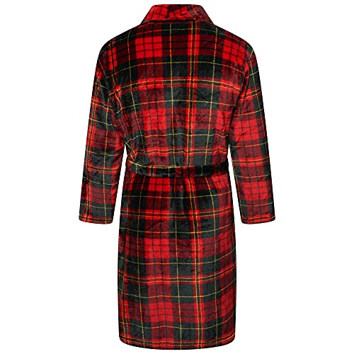 Adore Home Mens Flannel Fleece Bathrobe Warm Soft Dressing Gown Bath Robe Shawl Collar, Check Red, 4XL-5XL