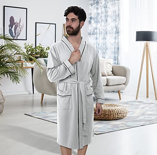 NY Threads Luxurious Men's Poly Cotton Blended Robe Roomy Knit Dressing Gown (X-Large, Heather Grey)