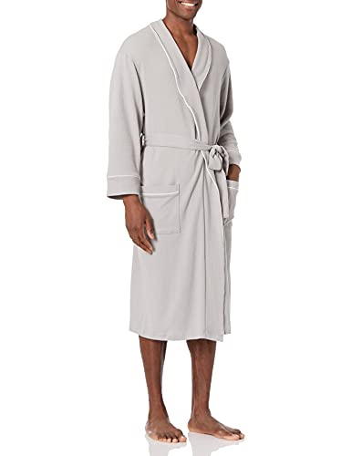 Amazon Essentials Men's Lightweight Waffle Robe (Available in Big & Tall), Light Grey, M-L