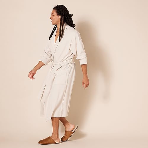 Amazon Essentials Men's Lightweight Waffle Robe (Available in Big & Tall), Light Grey, M-L