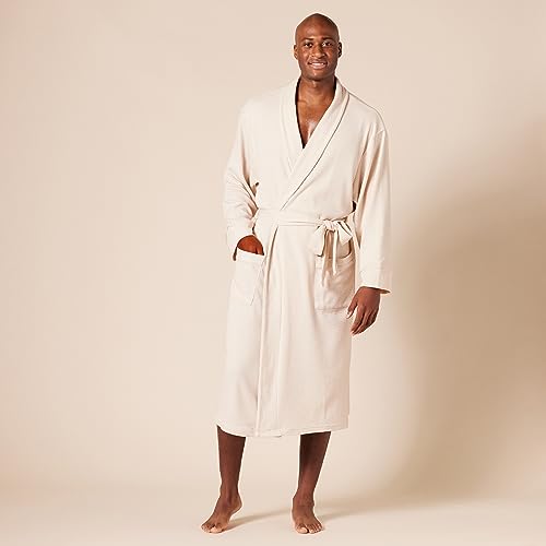 Amazon Essentials Men's Lightweight Waffle Robe (Available in Big & Tall), Light Grey, M-L