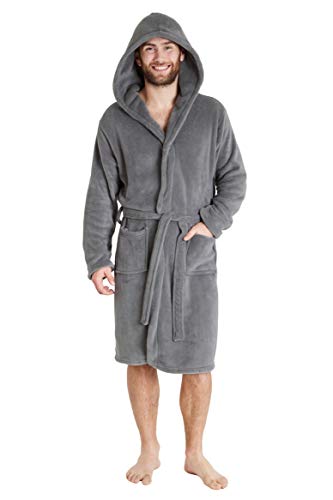 CityComfort Men Coral Fleece Dressing Gown (L, Grey Hooded)