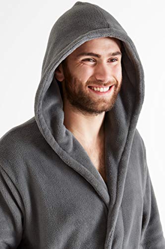 CityComfort Men Coral Fleece Dressing Gown (L, Grey Hooded)