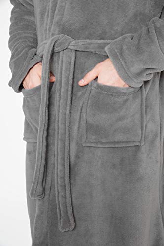 CityComfort Men Coral Fleece Dressing Gown (L, Grey Hooded)