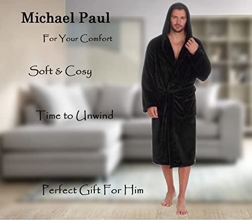 MICHAEL PAUL Men's Luxury Soft Fleece Hooded Dressing Gown
