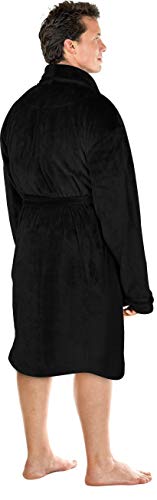 NY Threads Luxury Men’s Dressing Gown |Super Soft Fleece Bath Robe| Cozy Shawl Collar Loungewear and Nightwear (Large, Black)