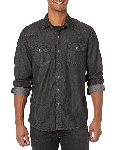 Amazon Essentials Men's Regular-Fit Long-Sleeve Denim Shirt, Black, XL