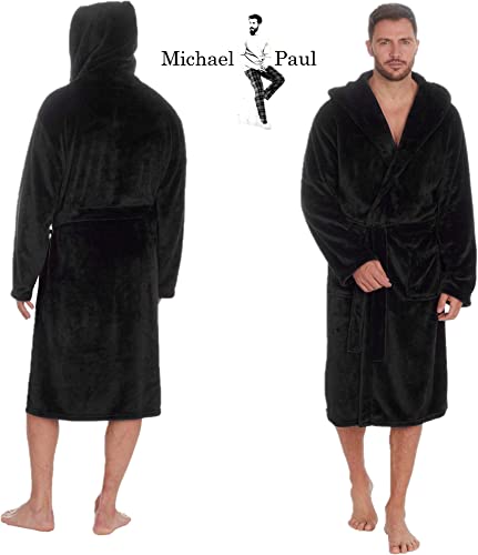 MICHAEL PAUL Men's Luxury Soft Fleece Hooded Dressing Gown