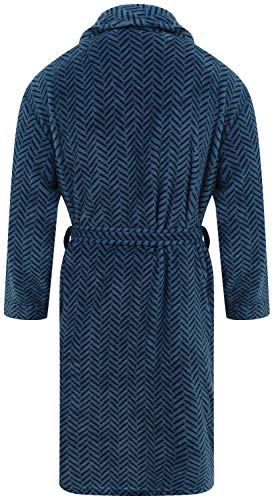 John Christian Men's Warm Fleece Dressing Gown, Blue Herringbone (M)