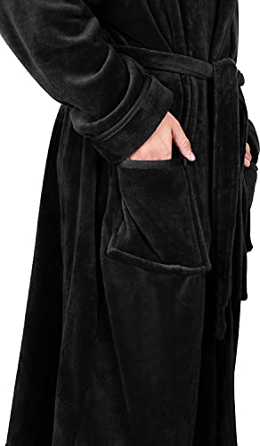 NY Threads Luxury Men’s Dressing Gown |Super Soft Fleece Bath Robe| Cozy Shawl Collar Loungewear and Nightwear (Large, Black)