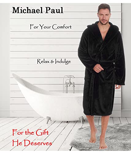 MICHAEL PAUL Men's Luxury Soft Fleece Hooded Dressing Gown