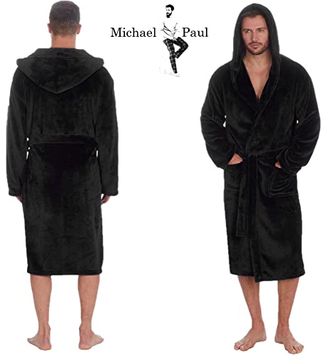 MICHAEL PAUL Men's Luxury Soft Fleece Hooded Dressing Gown
