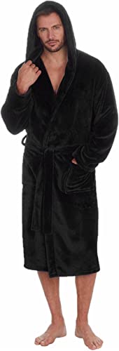 MICHAEL PAUL Men's Luxury Soft Fleece Hooded Dressing Gown