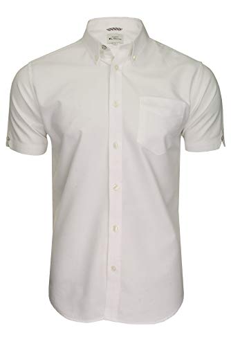 Ben Sherman Mens Oxford Shirt Short Sleeved (Embroidered Logo) (White (Embroidered Pocket Logo)) M