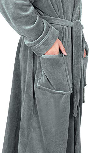 NY Threads Luxury Men’s Hooded Dressing Gown | Super Soft Fleece Men Bath Robe | Cozy Hooded Plush Loungewear and Nightwear (Large, Steel Grey)