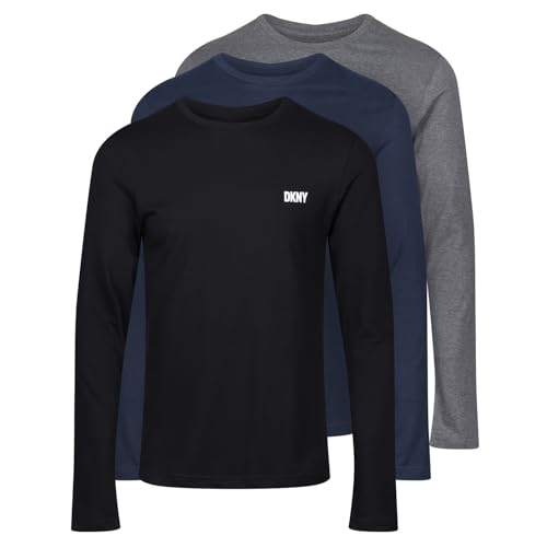 DKNY Men's Long Sleeved Slim Fit Top T-Shirt, Navy/Charcoal/Black, S
