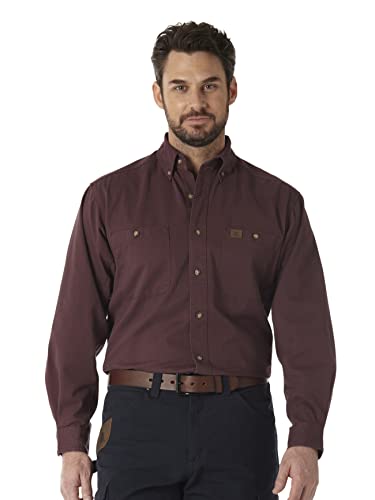Wrangler Men's Logger Twill Long Sleeve Workshirt SHIRT, Burgundy, M