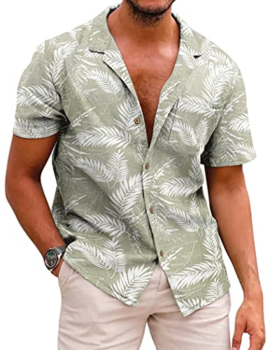 COOFANDY Men Summer Floral Shirts Cotton Short Sleeve Hawaiian Beach Shirts with Pocket XXL