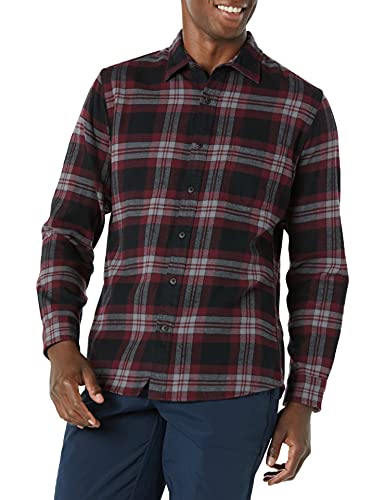 Amazon Essentials Men's Slim-Fit Long-Sleeved Plaid Flannel Shirt (Limited Edition Colours), Black Burgundy Plaid, M