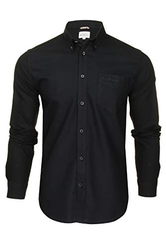 Ben Sherman Mens Oxford Shirt Long Sleeved (Embroidered Logo) (Black (Embroidered Pocket Logo)) L