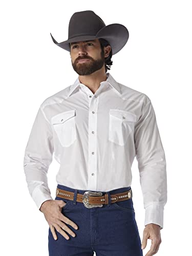 Wrangler Men's Sport Western Basic Two Pocket Long Sleeve Snap Shirt Shirt, White, 3X