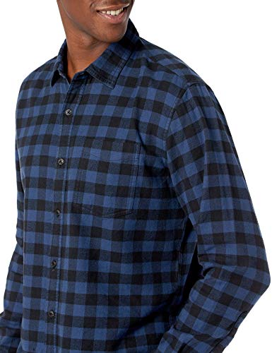 Amazon Essentials Men's Long-Sleeve Flannel Shirt (Available in Big & Tall), Black Blue Buffalo Plaid, XL