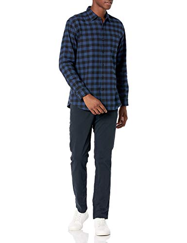 Amazon Essentials Men's Long-Sleeve Flannel Shirt (Available in Big & Tall), Black Blue Buffalo Plaid, XL
