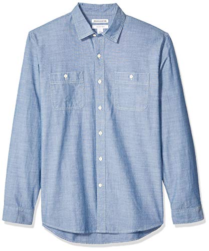 Amazon Essentials Men's Regular-Fit Long-Sleeve Chambray Shirt, Blue, L