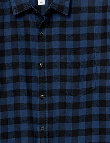Amazon Essentials Men's Long-Sleeve Flannel Shirt (Available in Big & Tall), Black Blue Buffalo Plaid, XL