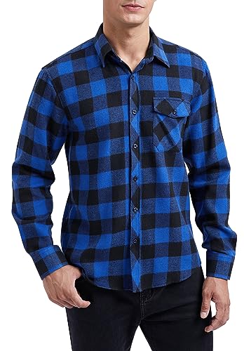 HISDERN Men's Long Sleeve Casual Plaid Flannel Shirt Checked Tartan Button Down Shirts for Men Blue 3XL