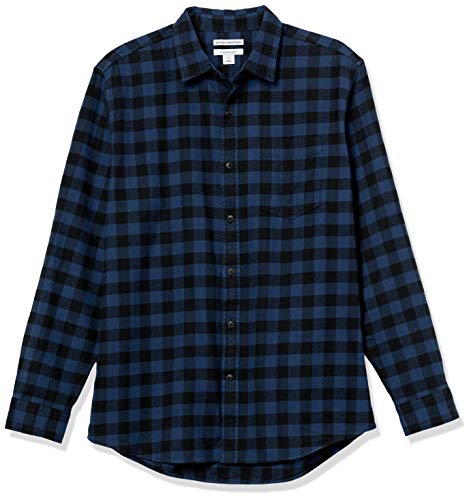 Amazon Essentials Men's Long-Sleeve Flannel Shirt (Available in Big & Tall), Black Blue Buffalo Plaid, XL