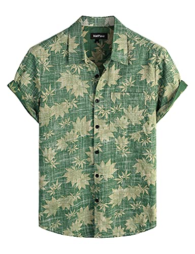 VATPAVE Mens Front Pocket Hawaiian Flower Shirts Casual Short Sleeve Button Down Beach Shirts X-Large Green Leaves Floral