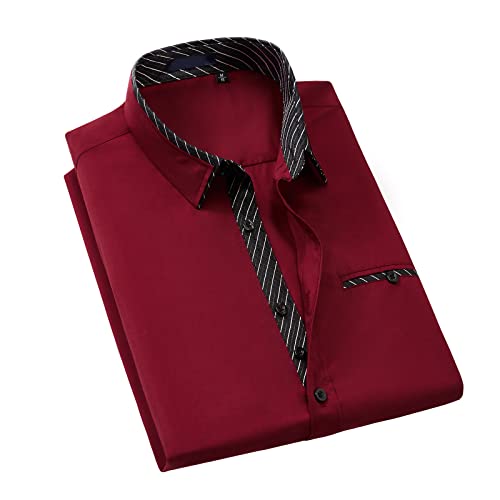 Enlision Men's Dress Shirts Long Sleeve Business Casual Shirt Regular Fit Button Up Shirts Red M