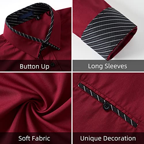 Enlision Men's Dress Shirts Long Sleeve Business Casual Shirt Regular Fit Button Up Shirts Red M