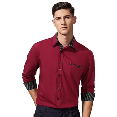 Enlision Men's Dress Shirts Long Sleeve Business Casual Shirt Regular Fit Button Up Shirts Red M