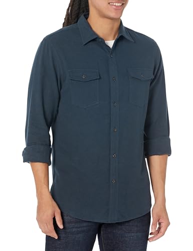 Amazon Essentials Men's Slim-Fit Long-Sleeve Two-Pocket Flannel Shirt, Washed Navy, M
