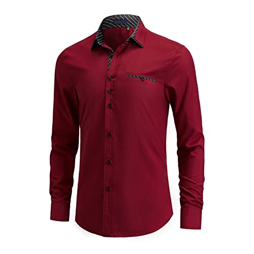 Enlision Men's Dress Shirts Long Sleeve Business Casual Shirt Regular Fit Button Up Shirts Red M