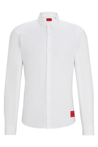 HUGO Mens Ero3-W Stretch-Cotton Extra-Slim-fit Shirt with red Logo Label