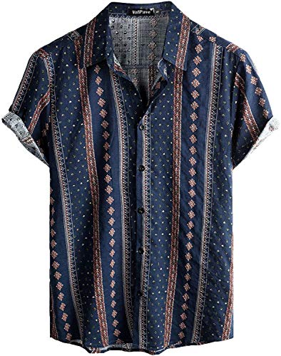 VATPAVE Mens Floral Hawaiian Shirts Short Sleeve Button Down Beach Shirts Large Navy