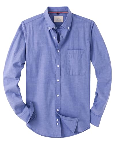 J.VER Men's Blue Oxford Shirt Long Sleeve Regular Fit Casual Plain Button Down Smart Dress Shirts for Men Adult with Pocket 3XL