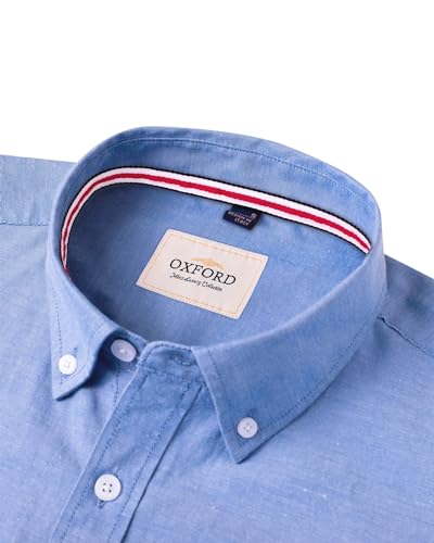 J.VER Men's Blue Oxford Shirt Long Sleeve Regular Fit Casual Plain Button Down Smart Dress Shirts for Men Adult with Pocket 3XL