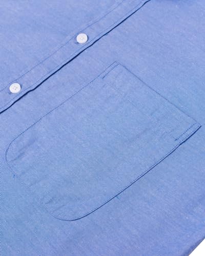J.VER Men's Blue Oxford Shirt Long Sleeve Regular Fit Casual Plain Button Down Smart Dress Shirts for Men Adult with Pocket 3XL