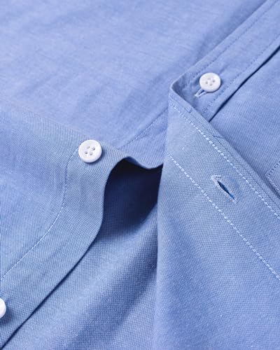 J.VER Men's Blue Oxford Shirt Long Sleeve Regular Fit Casual Plain Button Down Smart Dress Shirts for Men Adult with Pocket 3XL