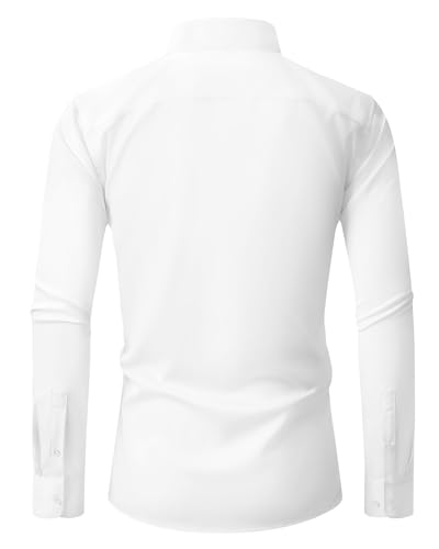 J.VER Men's Long Sleeve White Dress Shirt Plain Stretch Non Iron Regular Fit Business Casual Formal Shirt with Pocket L
