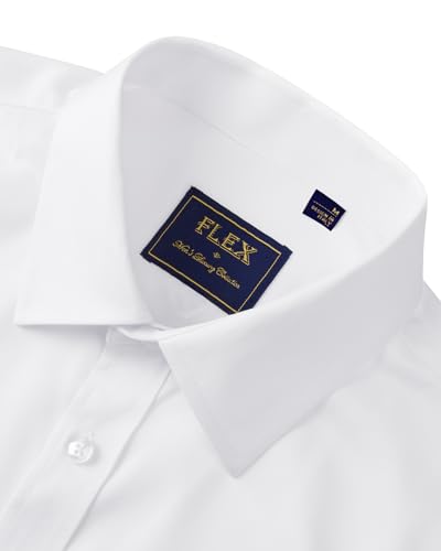 J.VER Men's Long Sleeve White Dress Shirt Plain Stretch Non Iron Regular Fit Business Casual Formal Shirt with Pocket L