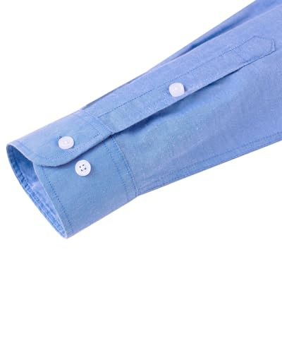 J.VER Men's Blue Oxford Shirt Long Sleeve Regular Fit Casual Plain Button Down Smart Dress Shirts for Men Adult with Pocket 3XL